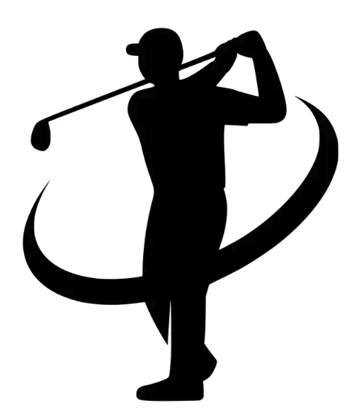 Golfer at the finish of the swing with the swing path arc traced around the body